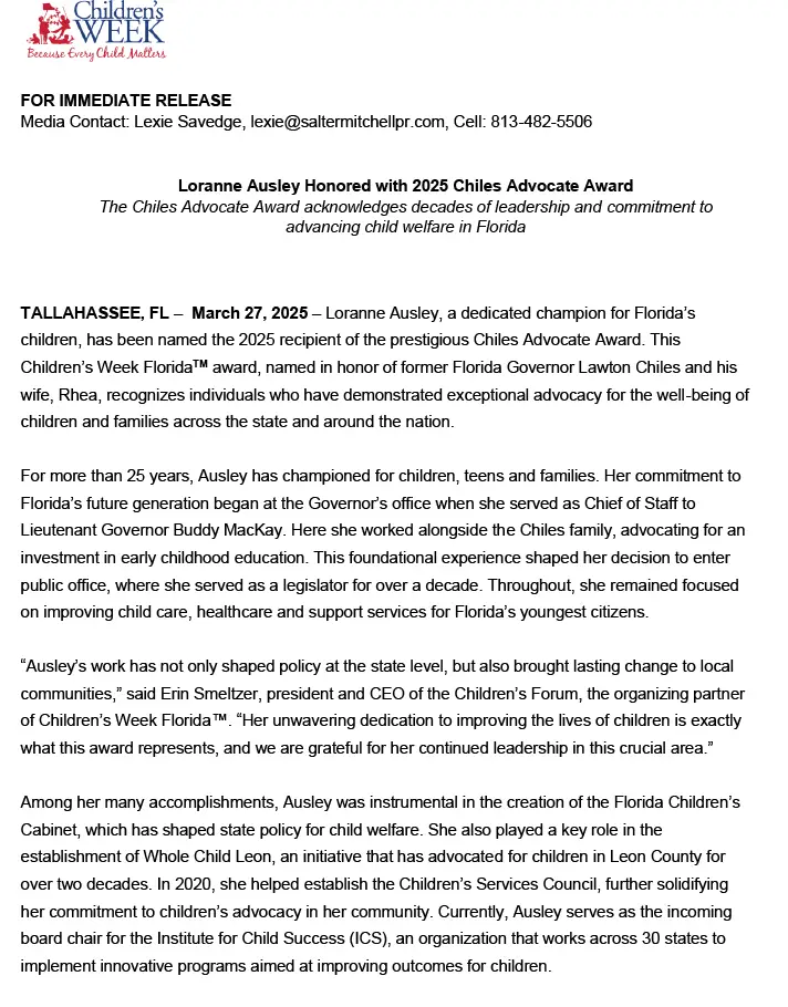 Loranne Ausley Honored with Chiles Advocate Award_v2-1